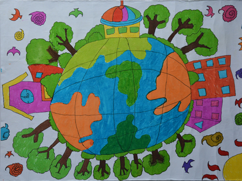 绿色地球幼儿绘画图片